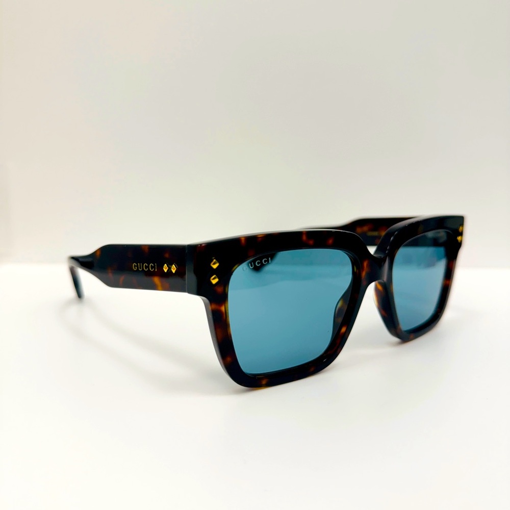 Gucci GG1084S 002 Havana With Blue Lens Square Sunglasses